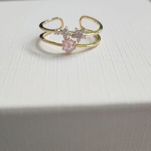 Gold and Pink Floral Adjustable Ring